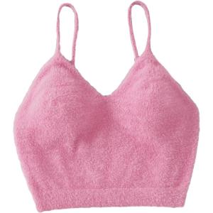imageSHENHE Womens V Neck Spaghetti Strap Furry Cute Top Fluffy Knit Crop Cami Top TankPink