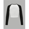 imageSHENHE Girls Graphic Long Sleeve Crop Tee Color Block Crew Neck Raglan Tshirt TopBlack and White
