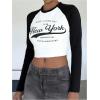 imageSHENHE Girls Graphic Long Sleeve Crop Tee Color Block Crew Neck Raglan Tshirt TopBlack and White