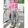 imageSHENHE Mens Graphic Football Jersey Short Sleeve Number Print Y2k Crop Tee Jersey TopPink