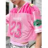 imageSHENHE Mens Graphic Football Jersey Short Sleeve Number Print Y2k Crop Tee Jersey TopPink