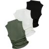 imageSHENHE Womens 3 Pieces Ribbed Knit Mock Neck Ruched Fitted Basic Crop Tank Top Green Black White Medium