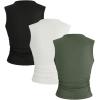 imageSHENHE Womens 3 Pieces Ribbed Knit Mock Neck Ruched Fitted Basic Crop Tank Top Green Black White Medium