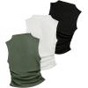 imageSHENHE Womens 3 Pieces Ribbed Knit Mock Neck Ruched Fitted Basic Crop Tank Top Green Black White Medium