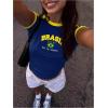 imageSHENHE Womens Brazil Crop Top Crew Neck Short Sleeve Graphic Colorblock Y2K Jersey TshirtBlue