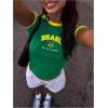 imageSHENHE Womens Brazil Crop Top Crew Neck Short Sleeve Graphic Colorblock Y2K Jersey TshirtGreen
