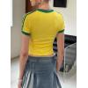 imageSHENHE Womens Brazil Crop Top Crew Neck Short Sleeve Graphic Colorblock Y2K Jersey TshirtYellow