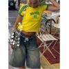 imageSHENHE Womens Brazil Crop Top Crew Neck Short Sleeve Graphic Colorblock Y2K Jersey TshirtYellow