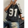 imageSHENHE Womens Color Block Oversized Football Jersey Mesh Number Print Short Sleeve Tee TopBlack