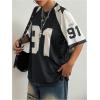 imageSHENHE Womens Color Block Oversized Football Jersey Mesh Number Print Short Sleeve Tee TopBlack