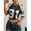 imageSHENHE Womens Color Block Oversized Football Jersey Mesh Number Print Short Sleeve Tee TopBlack