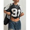 imageSHENHE Womens Color Block Oversized Football Jersey Mesh Number Print Short Sleeve Tee TopBlack