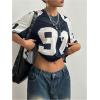 imageSHENHE Womens Color Block Oversized Football Jersey Mesh Number Print Short Sleeve Tee TopBlue