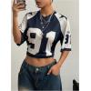 imageSHENHE Womens Color Block Oversized Football Jersey Mesh Number Print Short Sleeve Tee TopBlue