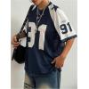 imageSHENHE Womens Color Block Oversized Football Jersey Mesh Number Print Short Sleeve Tee TopBlue