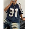 imageSHENHE Womens Color Block Oversized Football Jersey Mesh Number Print Short Sleeve Tee TopBlue