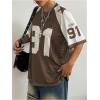imageSHENHE Womens Color Block Oversized Football Jersey Mesh Number Print Short Sleeve Tee TopCoffee Brown