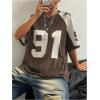 imageSHENHE Womens Color Block Oversized Football Jersey Mesh Number Print Short Sleeve Tee TopCoffee Brown