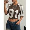 imageSHENHE Womens Color Block Oversized Football Jersey Mesh Number Print Short Sleeve Tee TopCoffee Brown
