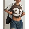 imageSHENHE Womens Color Block Oversized Football Jersey Mesh Number Print Short Sleeve Tee TopCoffee Brown