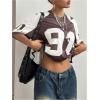 imageSHENHE Womens Color Block Oversized Football Jersey Mesh Number Print Short Sleeve Tee TopDark Purple