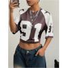 imageSHENHE Womens Color Block Oversized Football Jersey Mesh Number Print Short Sleeve Tee TopDark Purple
