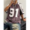imageSHENHE Womens Color Block Oversized Football Jersey Mesh Number Print Short Sleeve Tee TopDark Purple