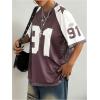 imageSHENHE Womens Color Block Oversized Football Jersey Mesh Number Print Short Sleeve Tee TopDark Purple