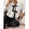 imageSHENHE Womens Cropped Cable Knit Cardigan Tie Front Bow Sweater Crewneck Y2k SweatersWhite