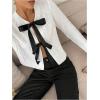 imageSHENHE Womens Cropped Cable Knit Cardigan Tie Front Bow Sweater Crewneck Y2k SweatersWhite