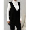 imageSHENHE Womens Deep V Neck Long Sweater Vest Casual Loose Knit Tunic Pullover with PocketsBlack