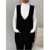 imageSHENHE Womens Deep V Neck Long Sweater Vest Casual Loose Knit Tunic Pullover with PocketsBlack