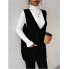 imageSHENHE Womens Deep V Neck Long Sweater Vest Casual Loose Knit Tunic Pullover with PocketsBlack