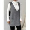 imageSHENHE Womens Deep V Neck Long Sweater Vest Casual Loose Knit Tunic Pullover with PocketsGrey