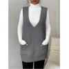 imageSHENHE Womens Deep V Neck Long Sweater Vest Casual Loose Knit Tunic Pullover with PocketsGrey