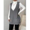 imageSHENHE Womens Deep V Neck Long Sweater Vest Casual Loose Knit Tunic Pullover with PocketsGrey