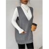 imageSHENHE Womens Deep V Neck Long Sweater Vest Casual Loose Knit Tunic Pullover with PocketsGrey
