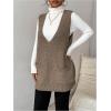 imageSHENHE Womens Deep V Neck Long Sweater Vest Casual Loose Knit Tunic Pullover with PocketsKhaki