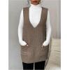 imageSHENHE Womens Deep V Neck Long Sweater Vest Casual Loose Knit Tunic Pullover with PocketsKhaki