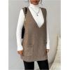 imageSHENHE Womens Deep V Neck Long Sweater Vest Casual Loose Knit Tunic Pullover with PocketsKhaki