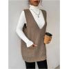 imageSHENHE Womens Deep V Neck Long Sweater Vest Casual Loose Knit Tunic Pullover with PocketsKhaki