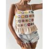 imageSHENHE Womens Floral Crochet Ruffled Sleeveless Cami Tank Top Boho Summer Peplum TopBeige