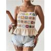 imageSHENHE Womens Floral Crochet Ruffled Sleeveless Cami Tank Top Boho Summer Peplum TopBeige