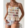 imageSHENHE Womens Floral Crochet Ruffled Sleeveless Cami Tank Top Boho Summer Peplum TopBeige