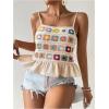 imageSHENHE Womens Floral Crochet Ruffled Sleeveless Cami Tank Top Boho Summer Peplum TopBeige