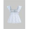 imageSHENHE Womens Floral Lace Trim Sweetheart Neckline Cap Sleeve Ruffle Peplum Cute TopBlue