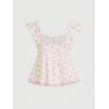 imageSHENHE Womens Floral Lace Trim Sweetheart Neckline Cap Sleeve Ruffle Peplum Cute TopMulticolor