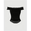 imageSHENHE Womens Goth Top Lace Trim Velvet Off Shoulder Short Sleeve Punk Top ShirtBlack