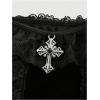 imageSHENHE Womens Goth Top Lace Trim Velvet Off Shoulder Short Sleeve Punk Top ShirtBlack