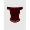 imageSHENHE Womens Goth Top Lace Trim Velvet Off Shoulder Short Sleeve Punk Top ShirtBurgundy